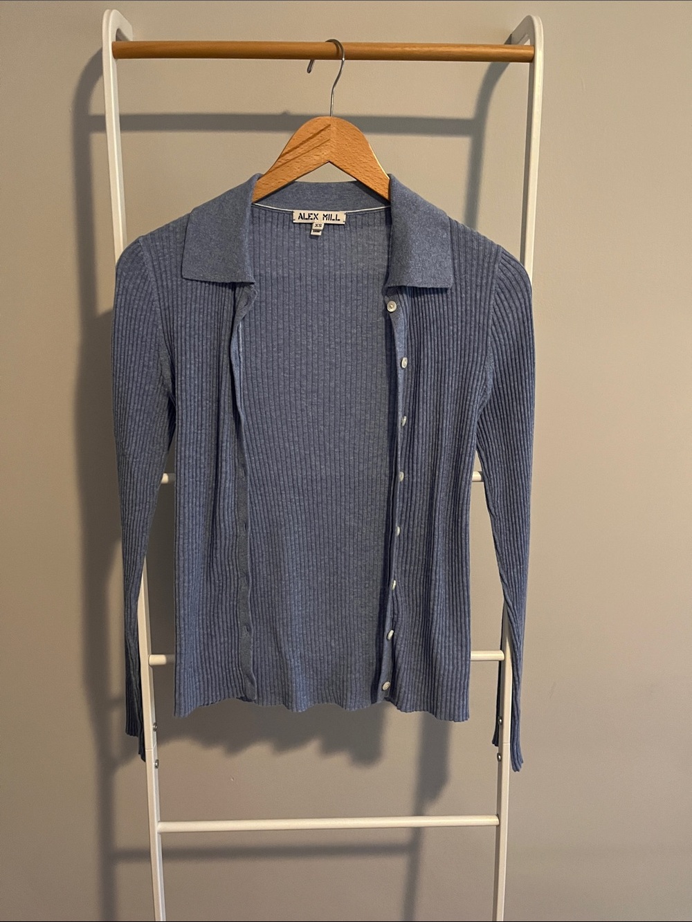 Alex Mill Ribbed Button-Up Cardigan in Dusty Blue